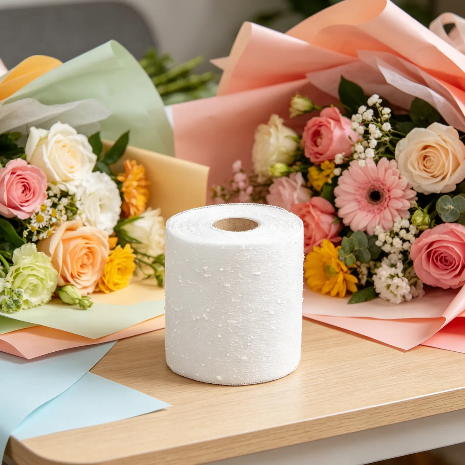 1 Roll Snow Dots Flower Wrapping Mesh 15 Yard 6 Inch Wide Soft Yarn Bouquet Wrap Wedding Floral Arrangement Wrap Mesh