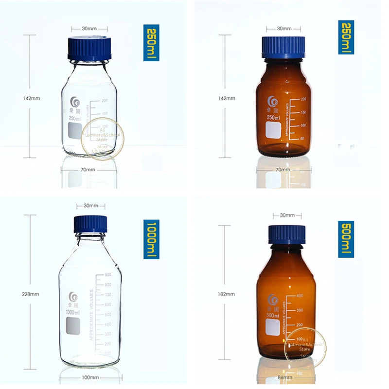 25ml To 1000ml Lab Transparent/Brown Screw Cap Reagent Bottle Sealed Bottle Glass Laboratory Sample Bottle