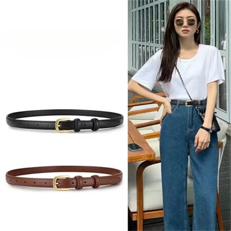 حزام أزياء للسيدات، حزام بنطلون أسود بسيط على الطراز الكوري، متعدد الاستخدامات لجينز أنيق مع فيبي أنيق