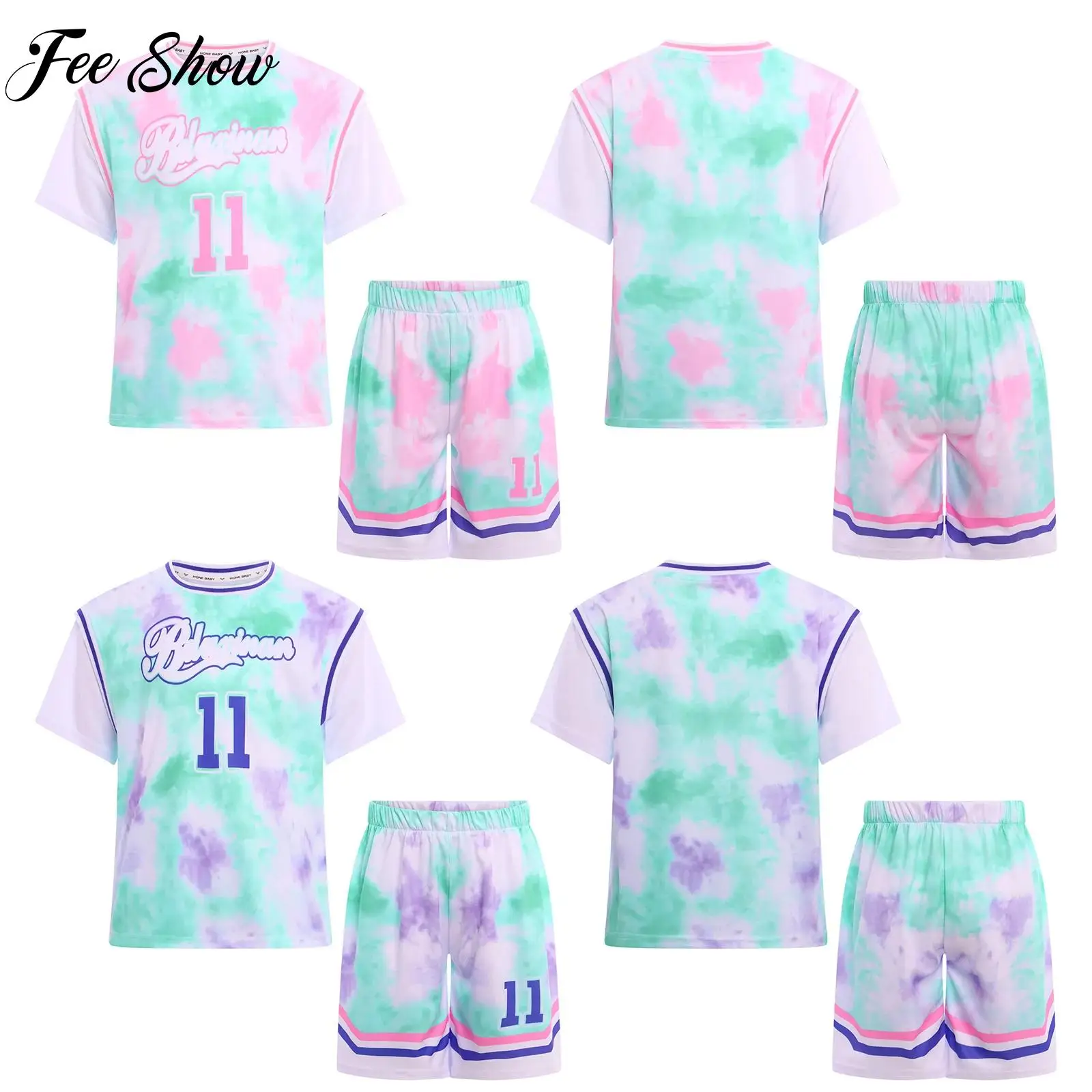 

2Pcs Girls Boys Number Printed Sports Outfit Basketball Soccer Uniform Short Sleeve T-shirt+Shorts Set for Outdoor Active Wear