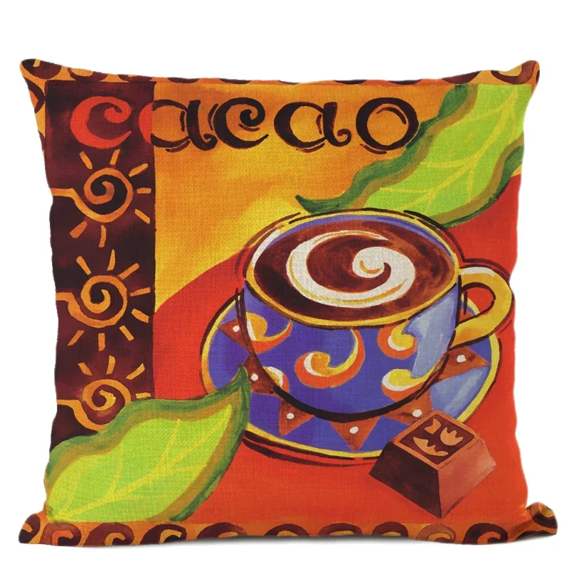 Coffee Pot Cotton Linen Decorative Pillowcase Chocolate Coffee Retro Oil Painting Gallery Collection Sofa Cushion Cover 45x45cm