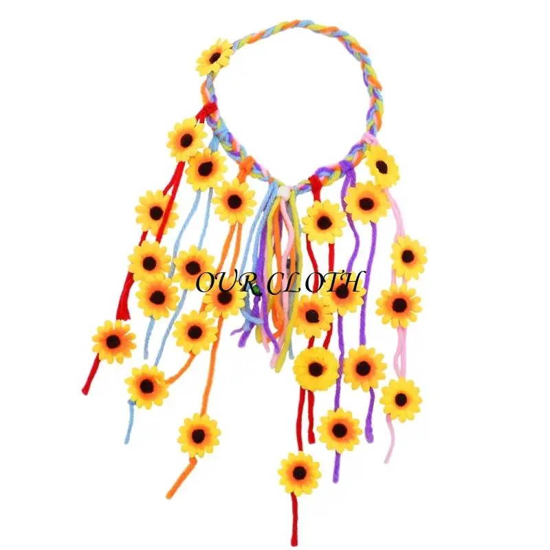 Fleur Hippie Band Band Floral Crown Comemain Tournesols Perles Ajuster les coiffures fleur Accessoires Bohemian Costumes Y1ac