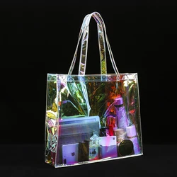 Clear Hologram Shopping Bag Iridescent Premium Glitter Tote Available for Custom