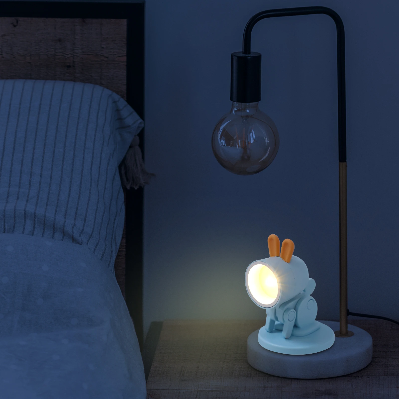

Little Rabbit Table Lamp Night Light Foldable Bunny for Kids Decorative Cute Small Desk Bedside LED Light Warm Glow