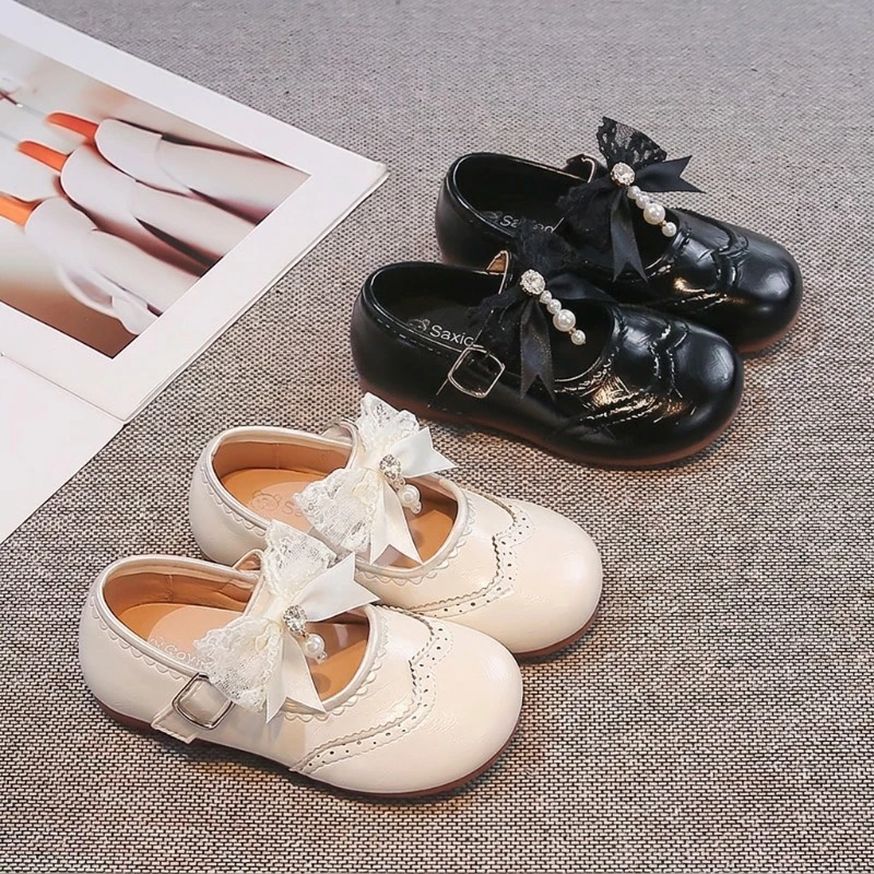 Mädchen-Lederschuhe, einfarbig, vielseitige flache Kinderschuhe, runde Zehen, weiche Sohle, 2026 brandneue Prinzessinnenschuhe für Kinder, rutschfest. – Detail 2