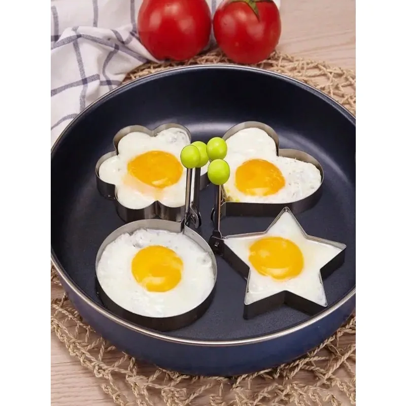 5Pcs  Stainless Steel Fried Egg Mold DIY Cooking Tool Heart Shape Poached Egg Maker Rice Ball Shaper Kitchen Breakfast Gadget