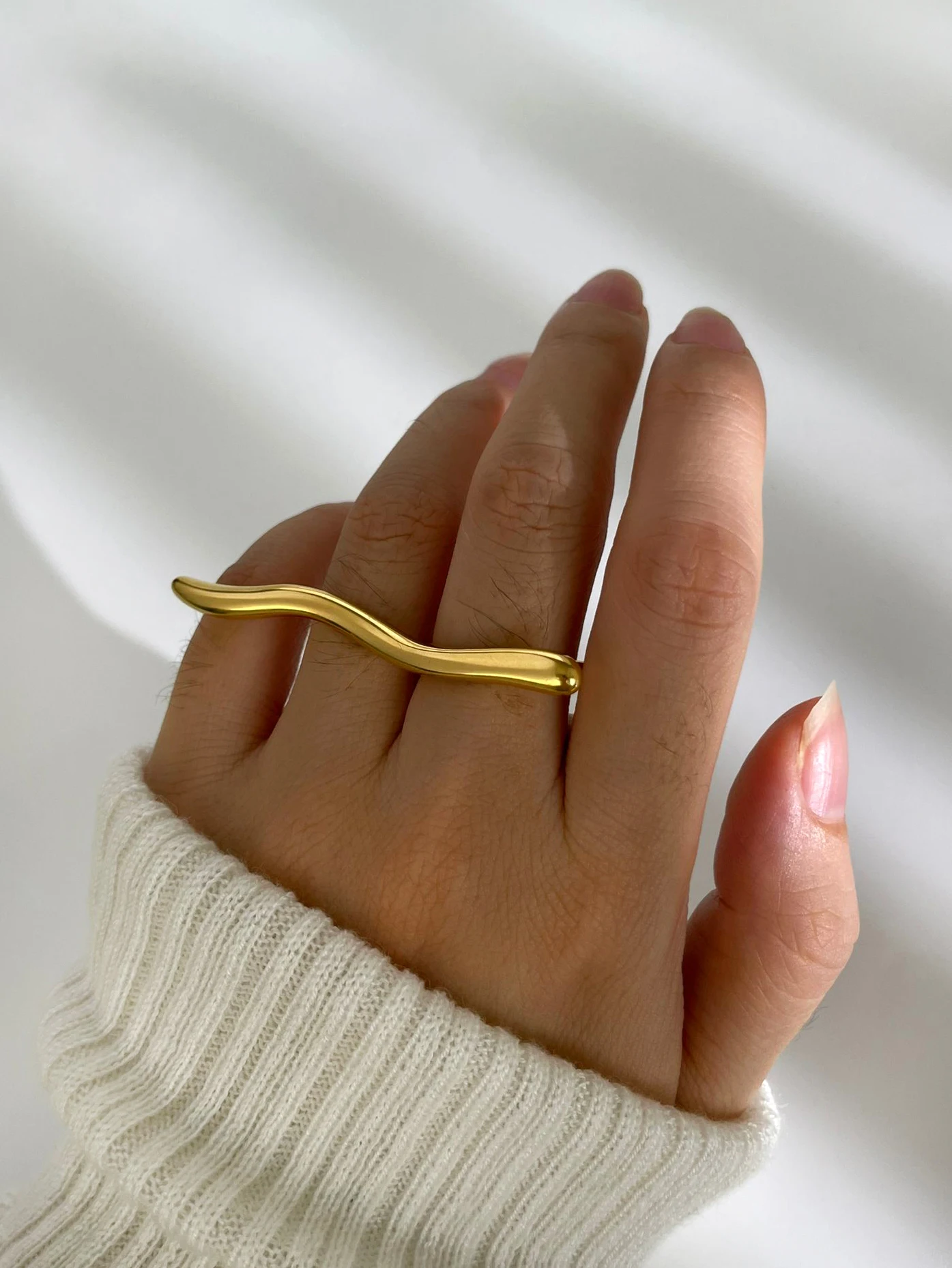 Peri\'sbox Waterproof Gold Plated Ripple Metal Lines Geometric Rings for Women Men Punk Minimalist Stainless Steel Unique Jewelry