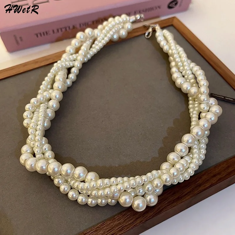 1Pcs Fashion Charm White Twining Pearl Choker Necklaces For Women Geometric Necklaces Weddings Bride Jewelry Accessories