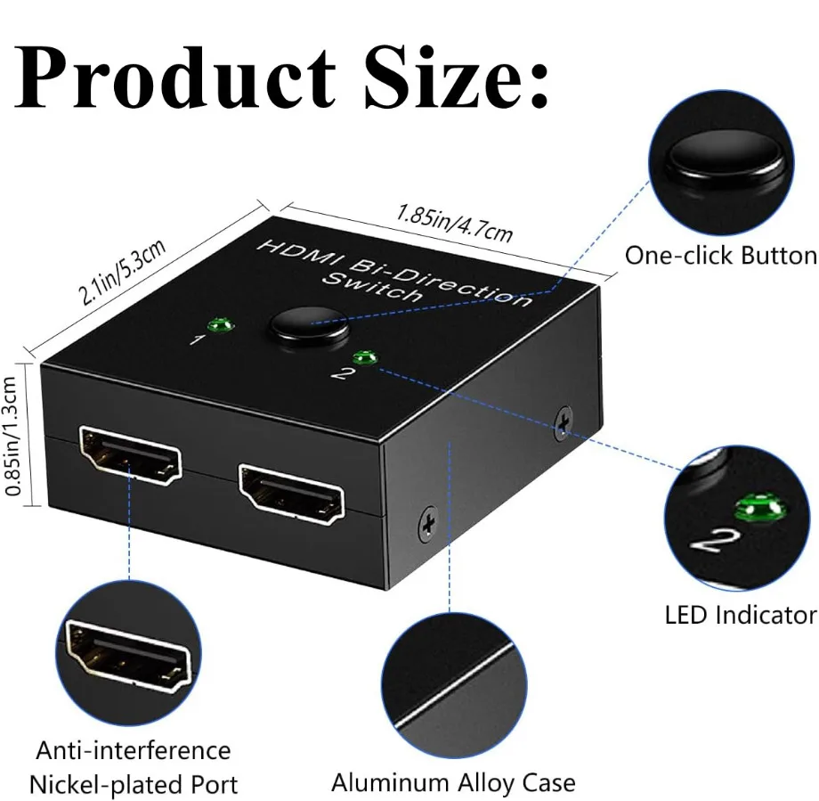 HDMI-compatible Switch Bi-Direction HDMI Splitter 1x2/2x1 Adapter 2 in 1 out Converter for PS4 Pro/4/3 TV Box 4K Switcher