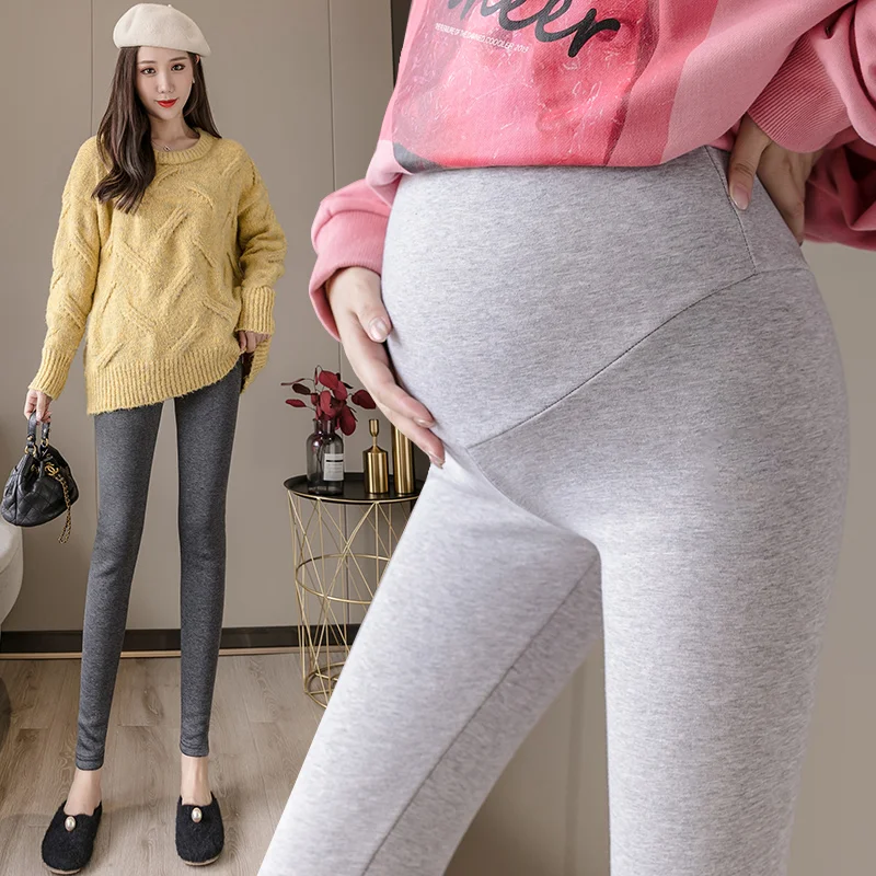 

2024 Spring Autumn Maternity Cotton Leggings Solid Color Fashion Pregnant Woman Belly Trousers Skinny Pregnancy Empired Pants