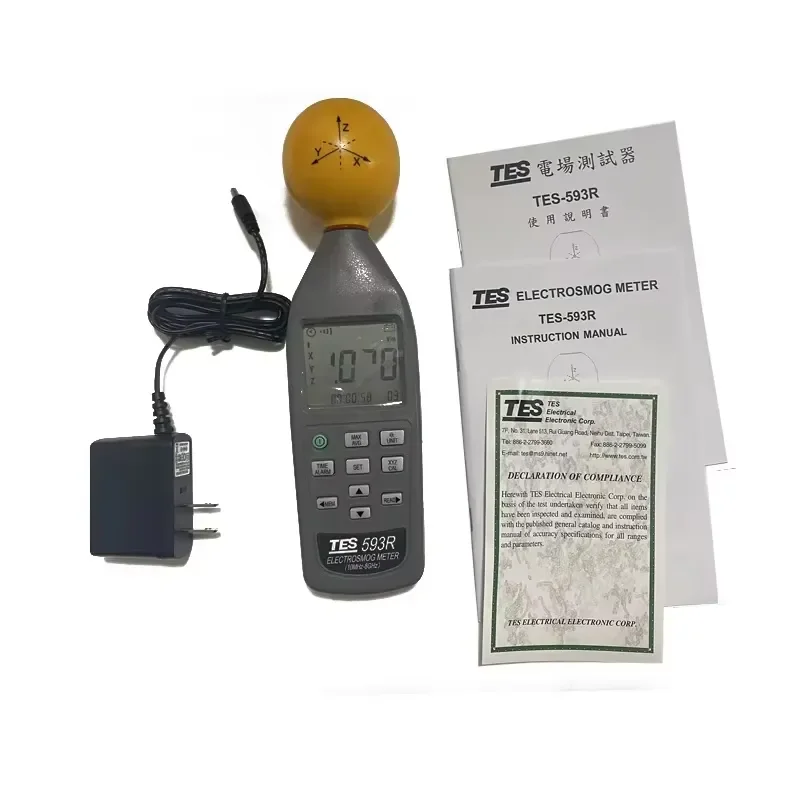 Измеритель интенсивности электромагнитного поля TES-593R (3 оси) для измерения высокочастотного ЭМП-излучения и сигналов базовых станций
