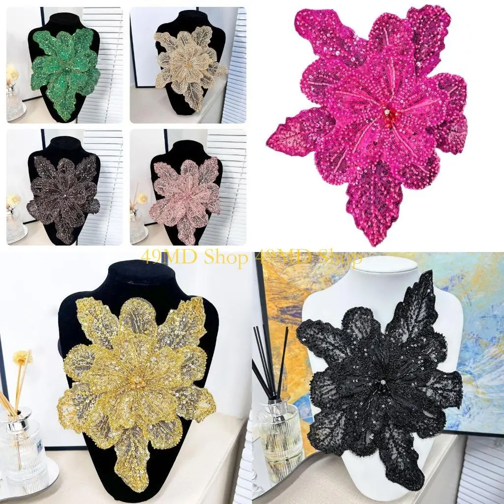 49md-目を引くフラワービーズアップリケパッチドレスチュールアップリケ-diy-クラフト