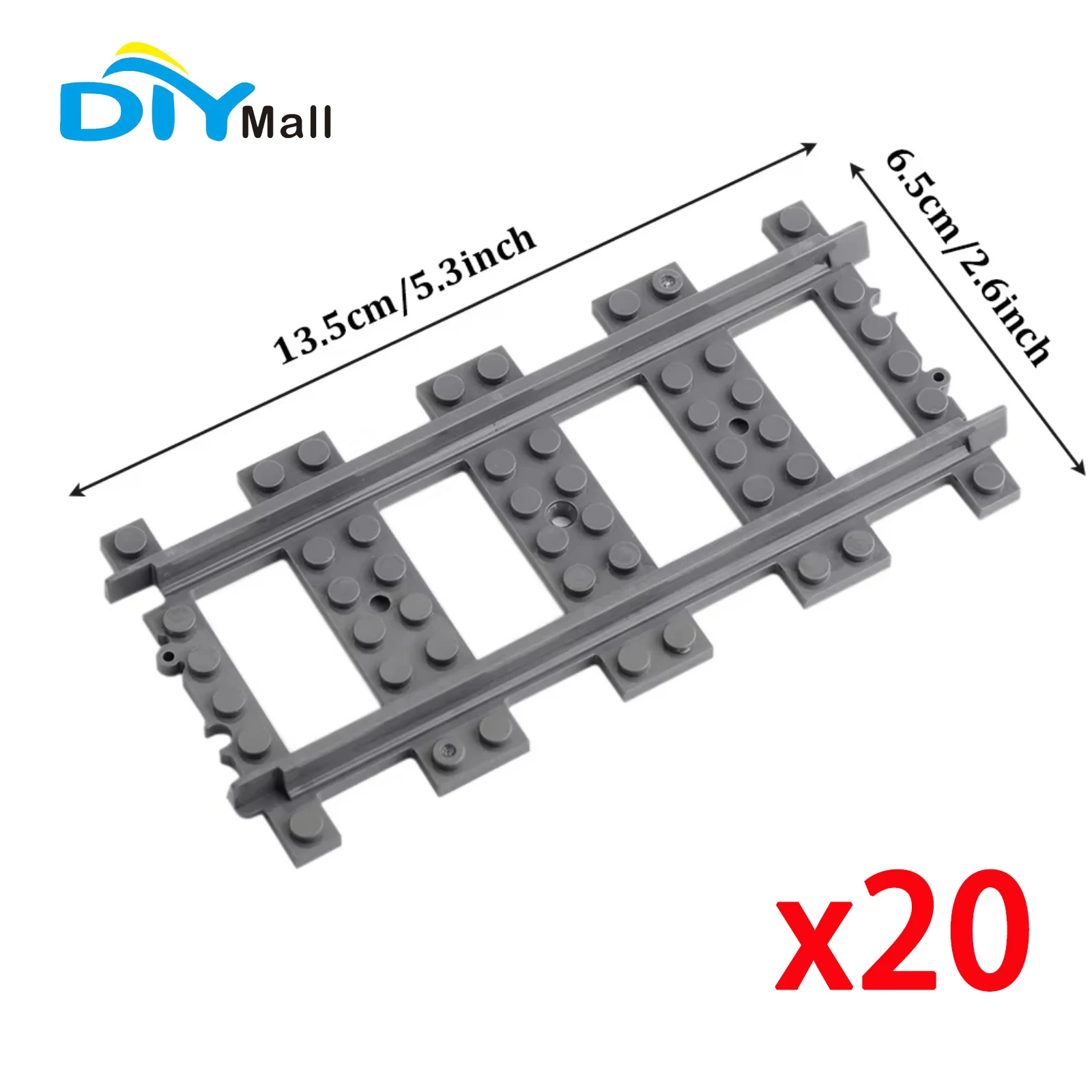 DIYmall legoeds-Compatible City Train Tracks Set with 20PCS Straight Rails for Creative Building Blocks