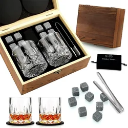 Whiskey Glasses Luxury Set Reusable Ice Moulds Stone for Whisky Scotch Rock Whiskey Wooden Men Gift Set Bar Accessories Home Bar