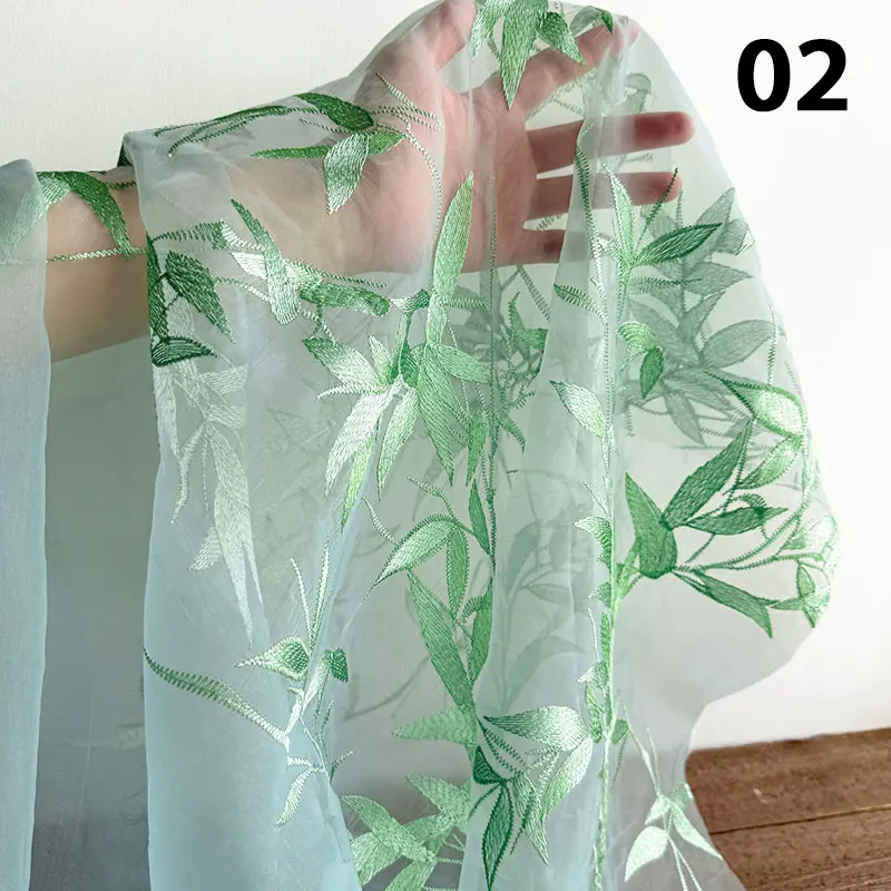 

50x135cm Bamboo Leaf Embroidery Mesh Fabric Transparent Gauze Chinese Hanfu Dance Costume Diy Sewing Fabric Designer Fabric