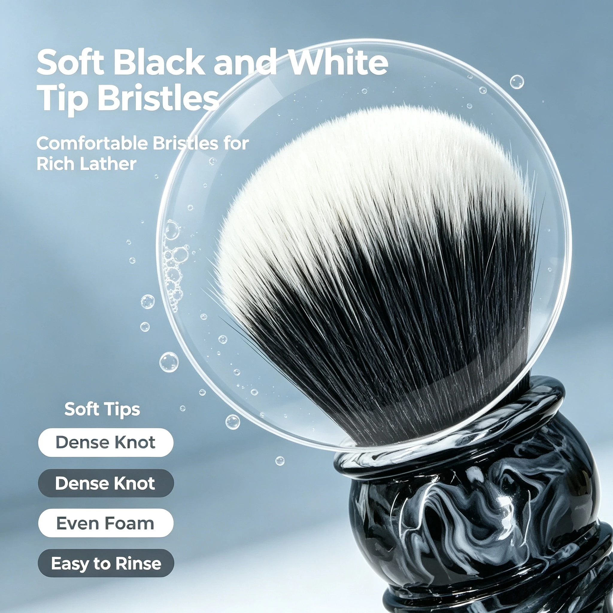 2026 Yaqi 24MM Black and White Tip Synthetic Hair Marble Color Resin Handle Barber mens Shaving Brush