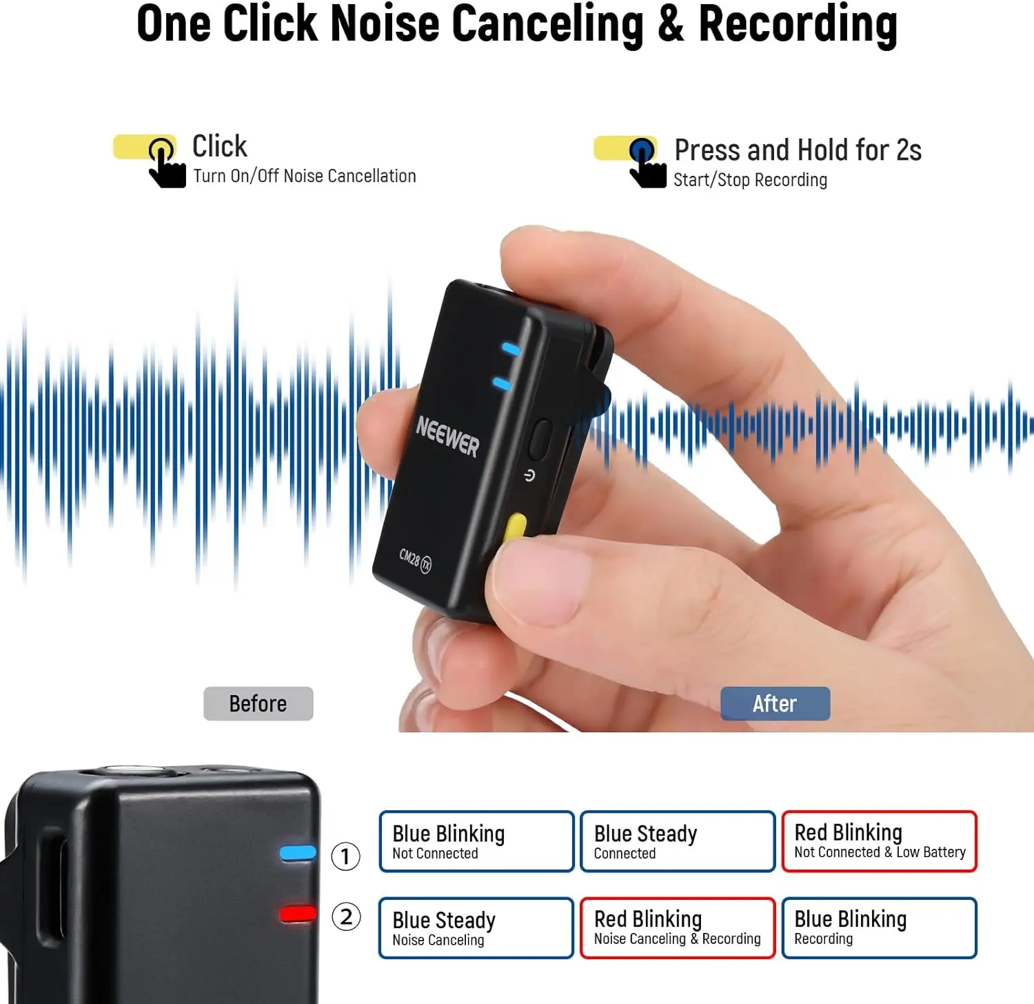 Neewer CM28 Sistema de microfone de lapela sem fio com estojo de carregamento Microfone de lapela de lapela de lapela