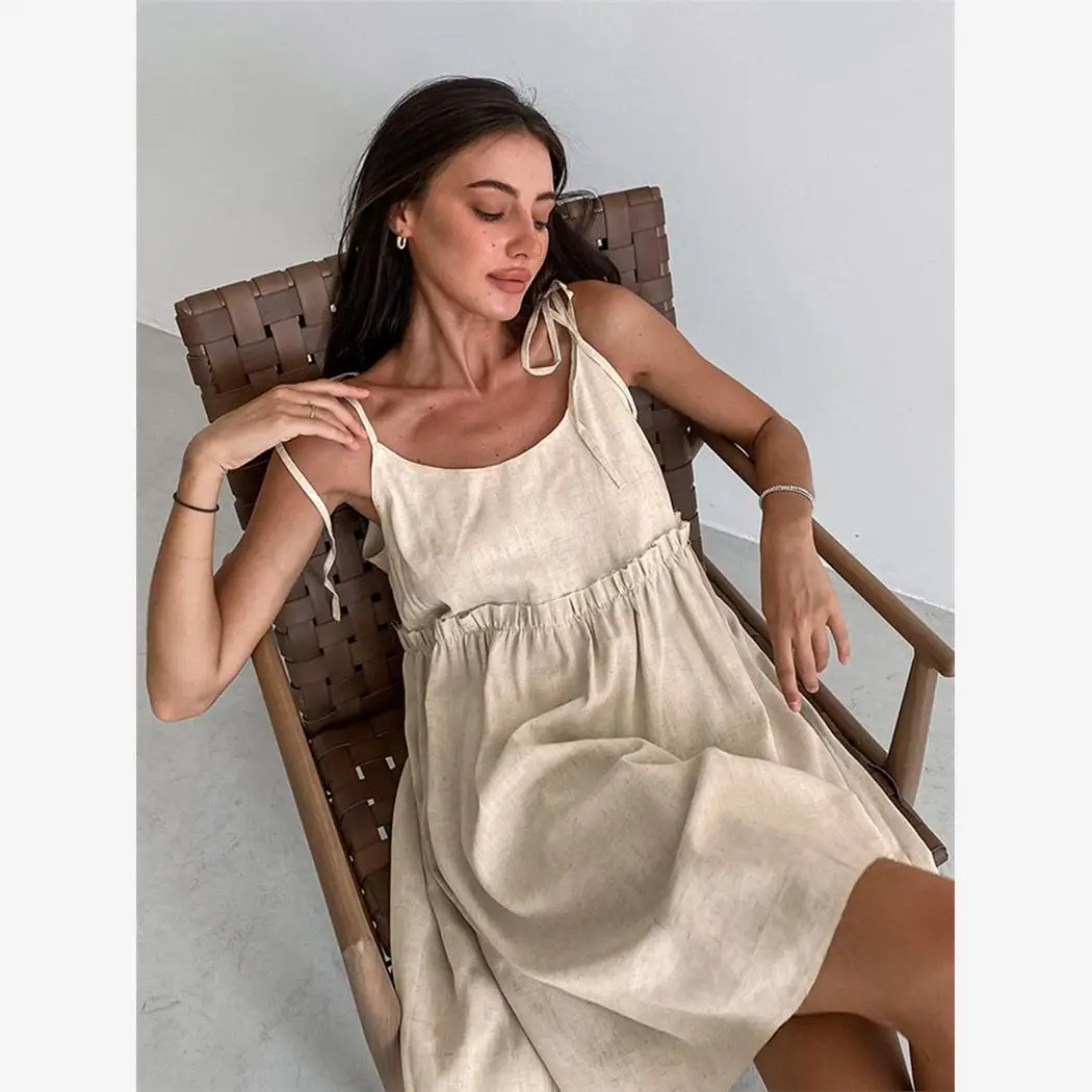 Letnia seksowna spódnica na ramiączkach z bawełny i lnu, z wysokim stanem, luźna, w kwiaty, o kroju litery A, damska moda Ele Dr