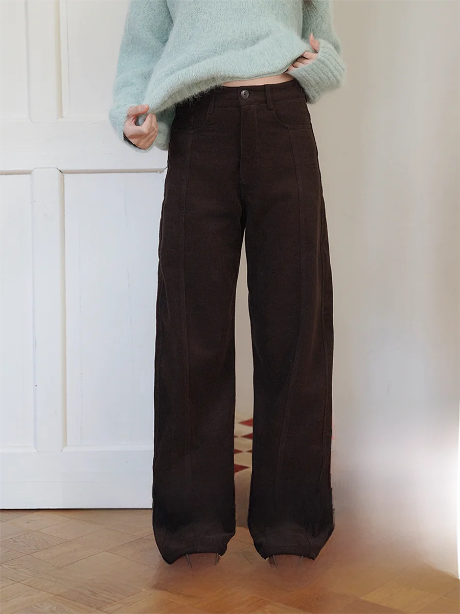 

Mouti Casual Cotton Denim Pants High Waist Loose Fit Straight Leg Autumn Winter Women's Faion Simple Sle Elastic Waisand