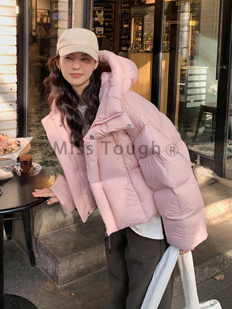 Elegant Short Hooded Down Jacket Women 2024 Winter Coat Korean Fashion Thick Warm Parkas Retro Loose Solid White Outwear Clothes