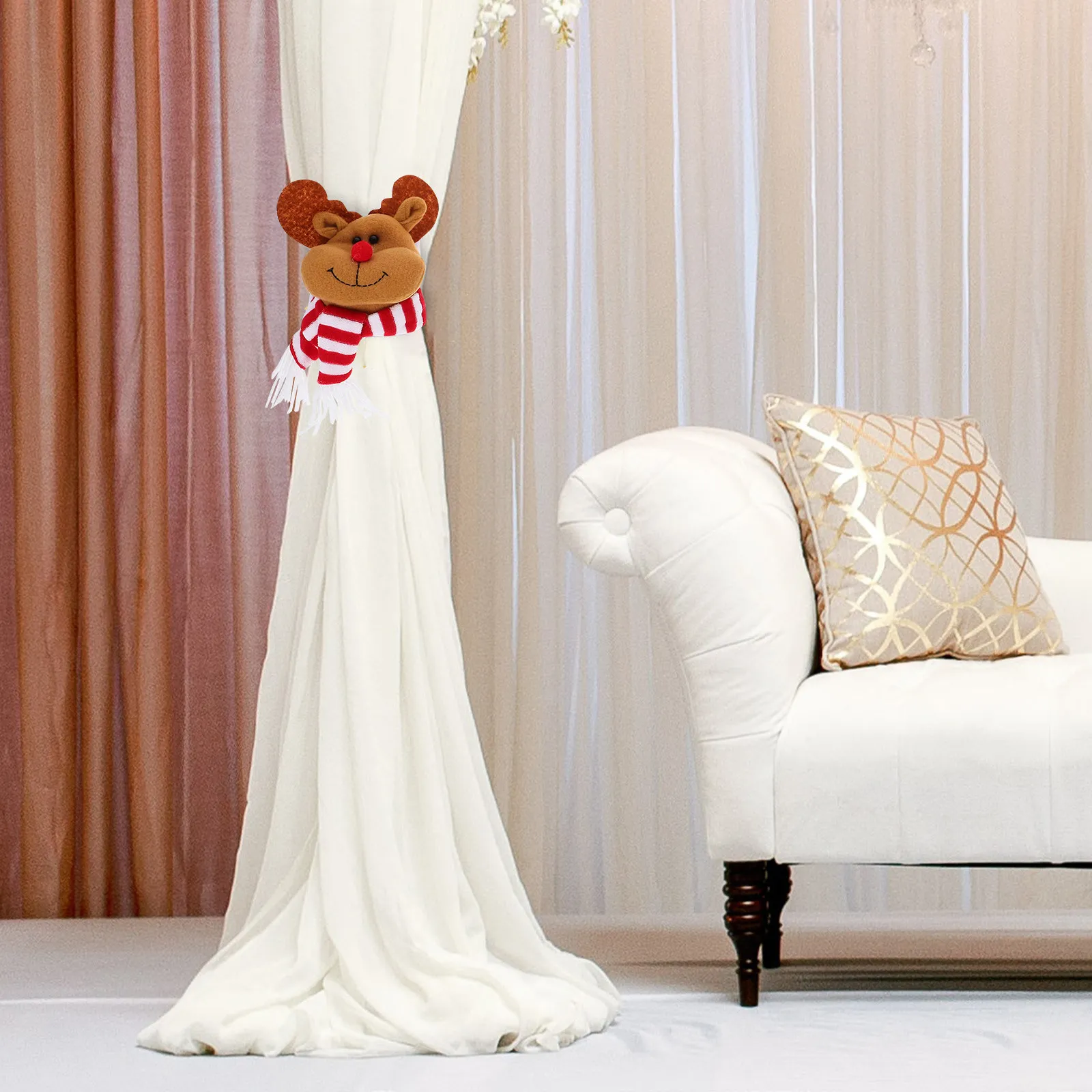

3Pcs Festive Christmas Curtain Tiebacks Creative Cartoon Design Cloth Curtain Holdbacks for Window Door Decoration Holiday Scene