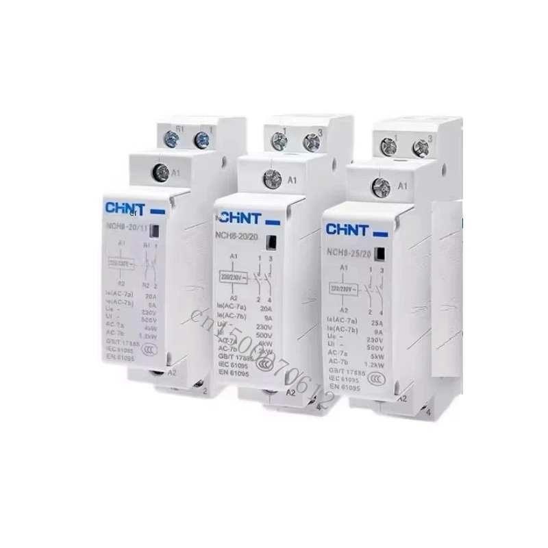 CHINT NCH8 20A 25A 40A 63A Din Rail Household MIni AC Contactor 220V 230V 400V 63/22 63/40 40/40 40/22 1NO 1NC 2NO 2NC 4NO 2P 4P