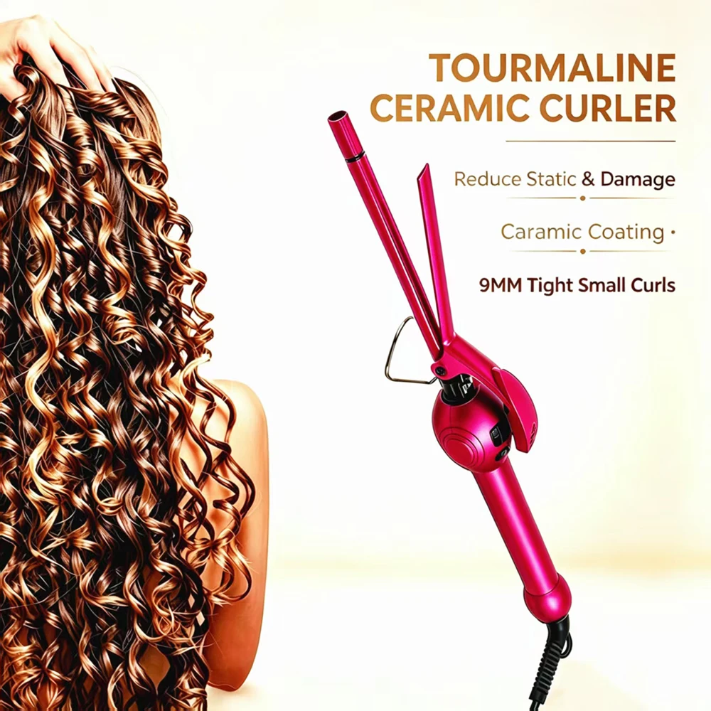 Men Women Create Tight Wool Spiral 9MM Thin Barrel Curling Iron Electric Hair Tongs Ceramic Hair Curler Short Hair Salon Styling