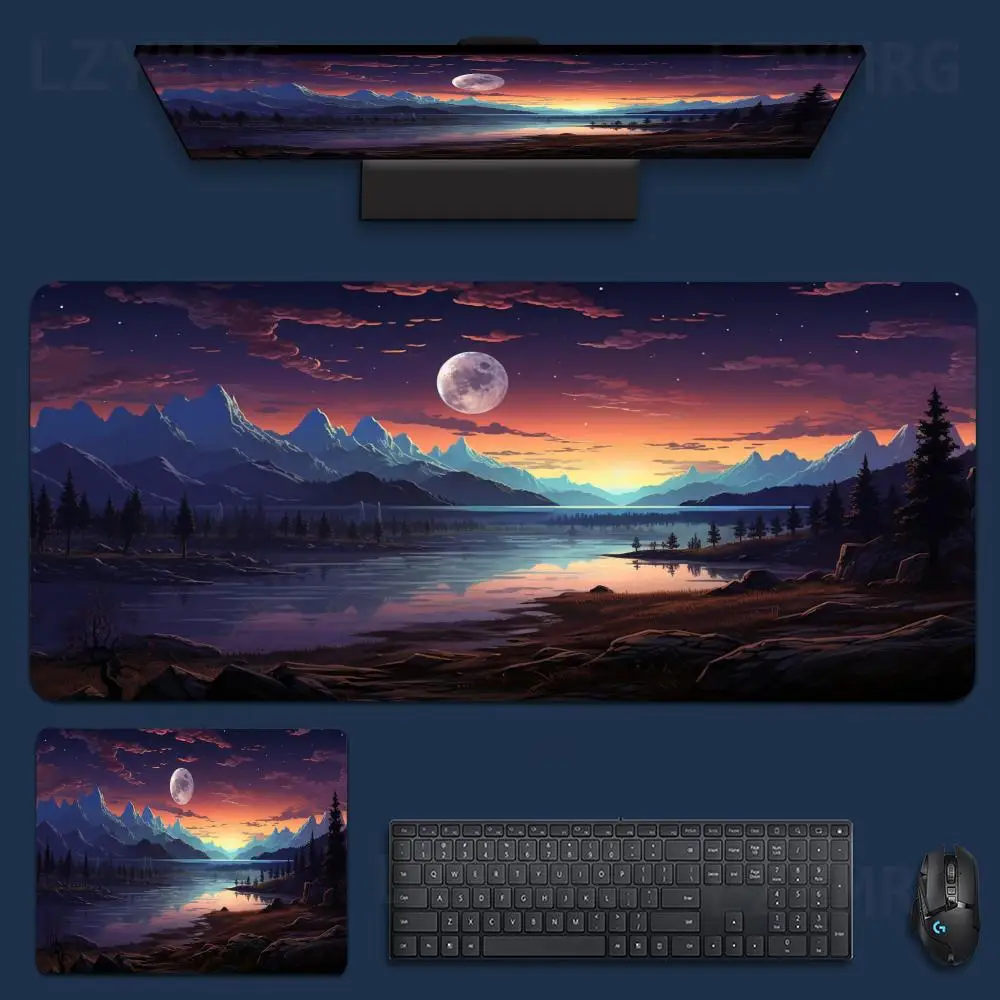 

Sunset Landscape Oversized Non-Slip Rubber Gaming Mouse Pad Moonlit Night Theme Durable Desk Mat Perfect for Office and Gaming