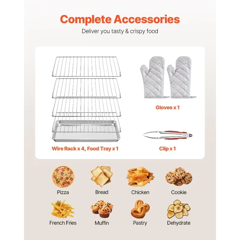 فرن كونترتوب تجاري من VEVOR، فرن تحميص سعة 66 لتر من 4 طبقات، أفران خبز كهربائية بقدرة 2800 وات مع باب من الزجاج المقسى