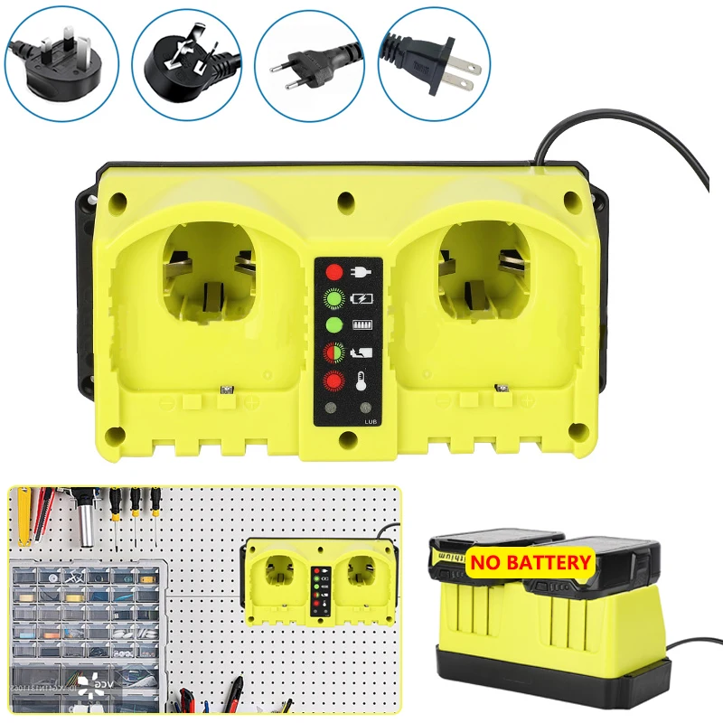 

90W Portable Dual Ports Charger For Ryobi 18V-20V nickel battery Smart LED Indicator Rechargeable P120 P170 P180 Fast Charger