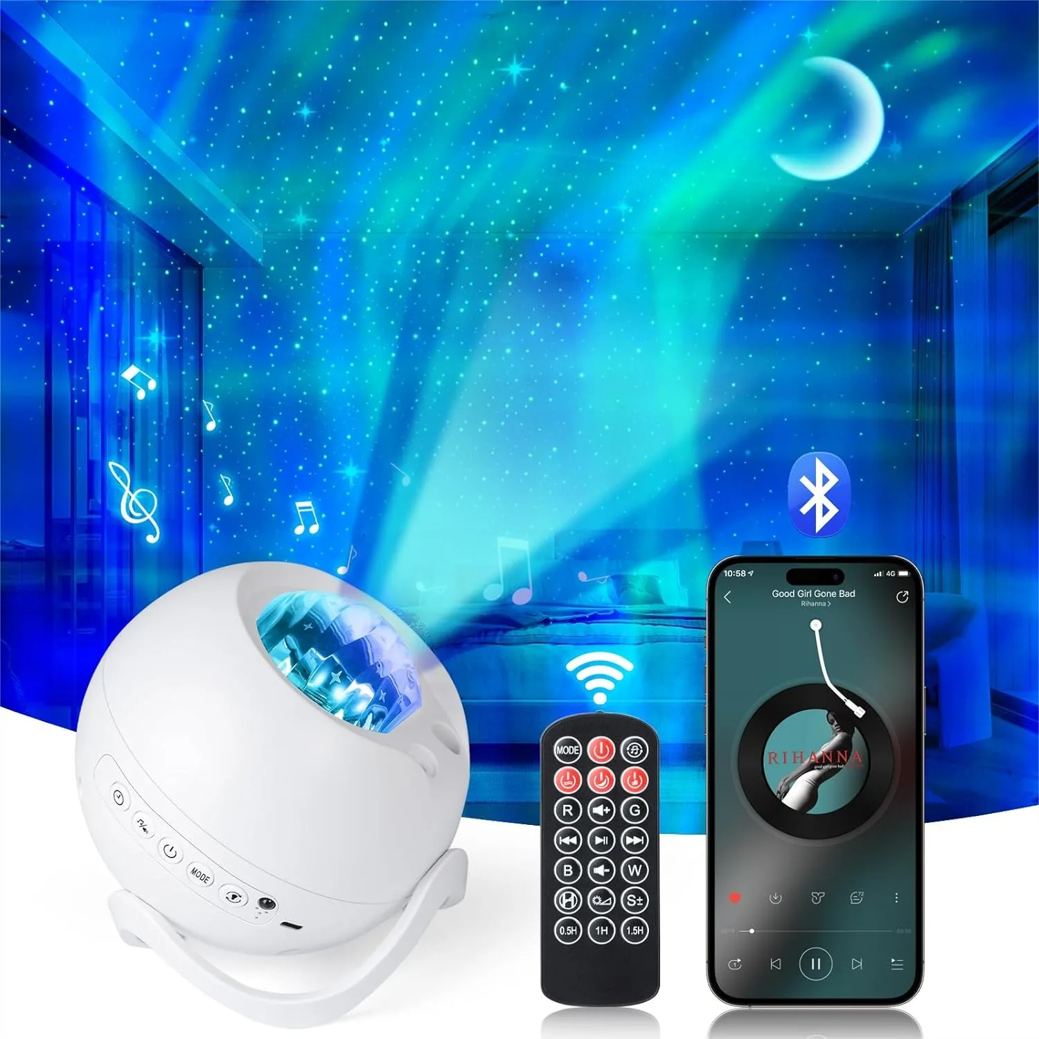 

Galaxy Projector with Bluetooth & White Noise, 60+ Modes & 5 Moon Effects, Star Light for Bedroom Decor, Gift for Kids & Adults