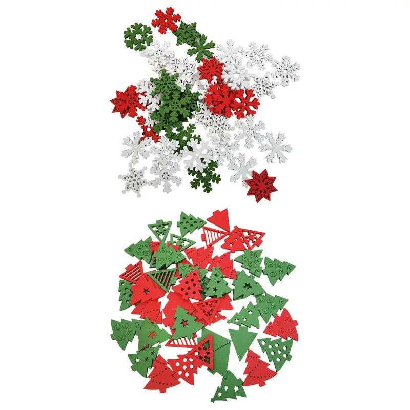 50pcs Wooden Christmas Snowflakes DIY Christmas Decorations For Home Mini Tree Ornaments Xmas Gift Happy New Year 2024 Decor