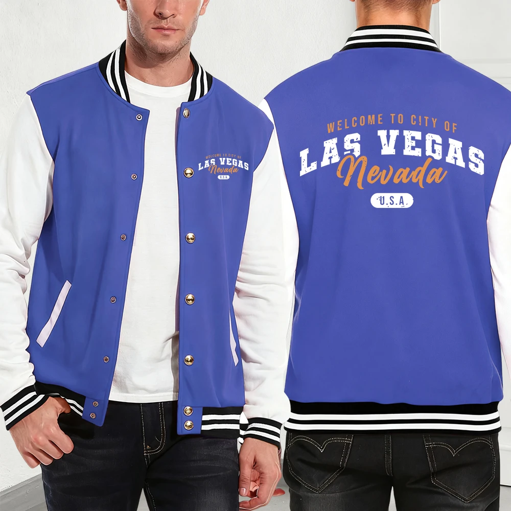 

Welcome To Las Vegas Nevada Printed Men'S Jackets Cotton Basics Pocket Baseball Jersey Winter Fleece Warm Coats Sporty Men Tops