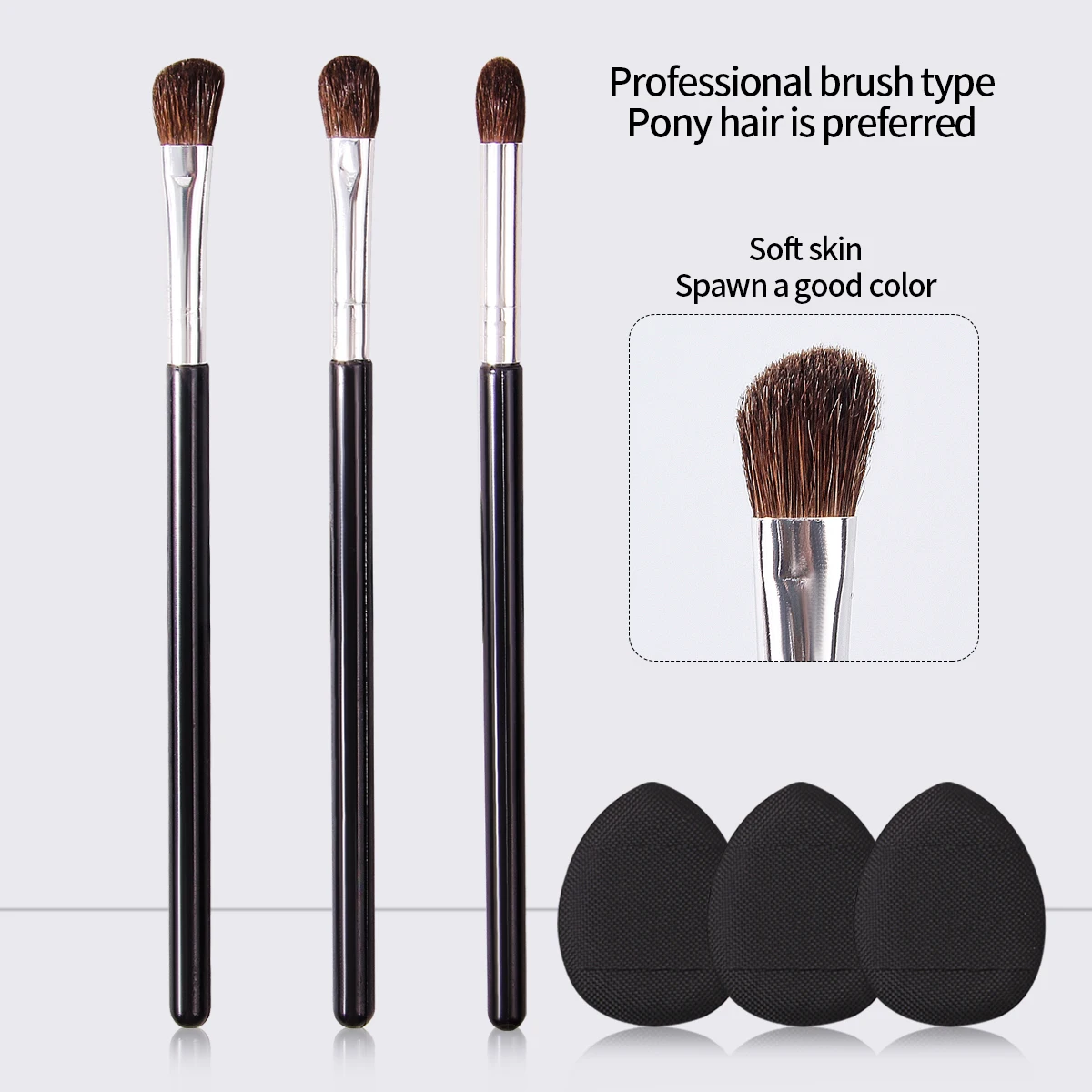3 Stück kleiner Rosshaar-Lidschattenpinsel, Smuder-Pinsel, Detailpinsel, Augen-Make-up-Pinsel + 3 Stück weiche Mini-Daumen-Puderquaste