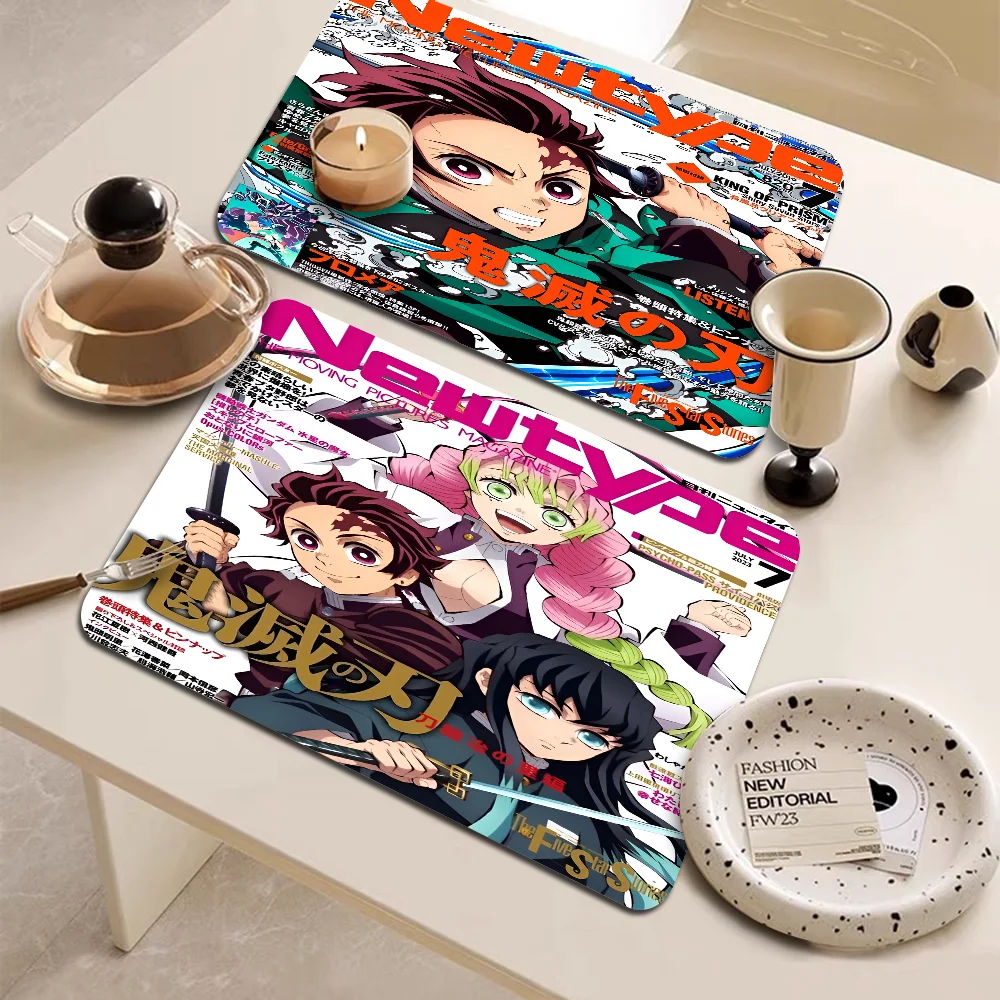 Anime D-Demon S-Slayer Coffee Mat Dish Draining Mat Drying Mat Quick Dry Bathroom Drain Pad Kitchen Faucet Placemat