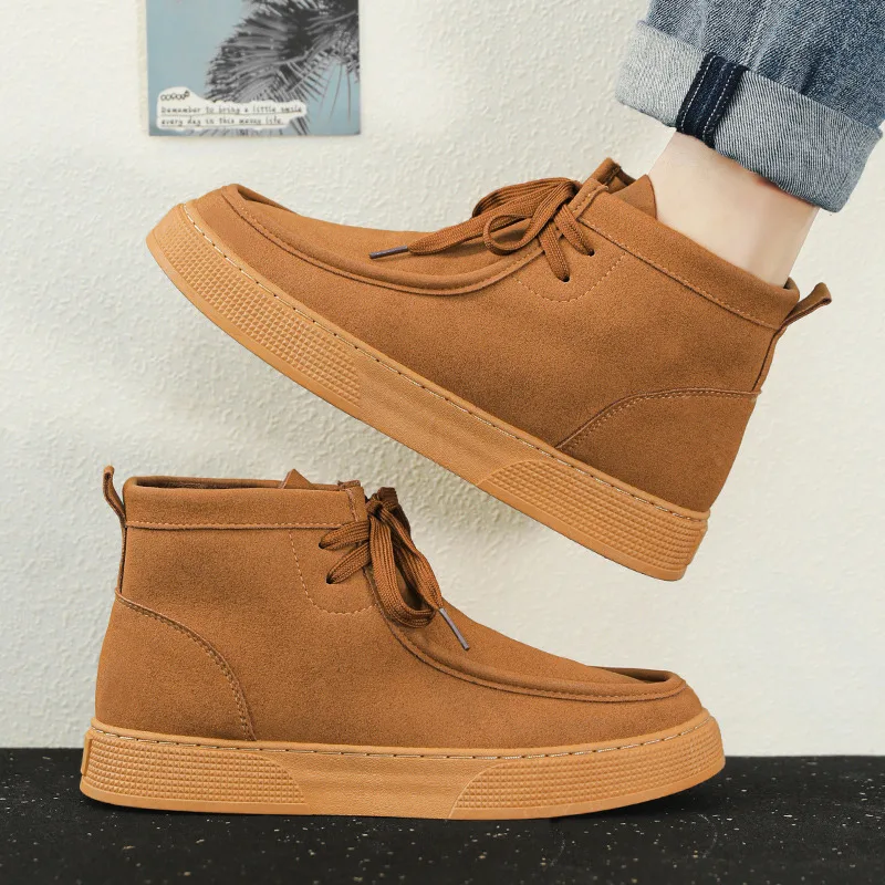 Retro Brown Casual Shoes For Men Ankle Boots High top Men\'s Winter Sneakers Comfortable Suede Leather Shoes Men chaussure hommes