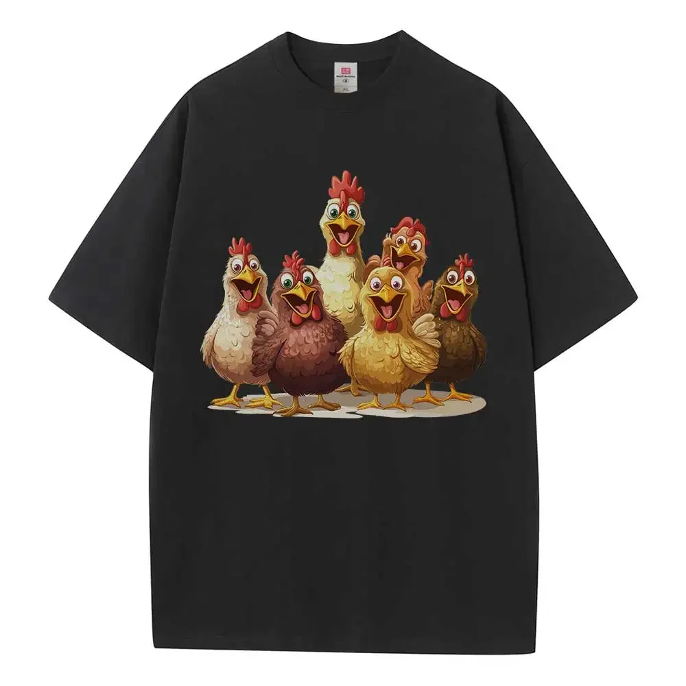 Plain T Shirt Cotton Graphic Tees Oversized T Shirts Designer Clothes Cartoon Chicken Flock Drop Shoulder Vintage Unisex Tops