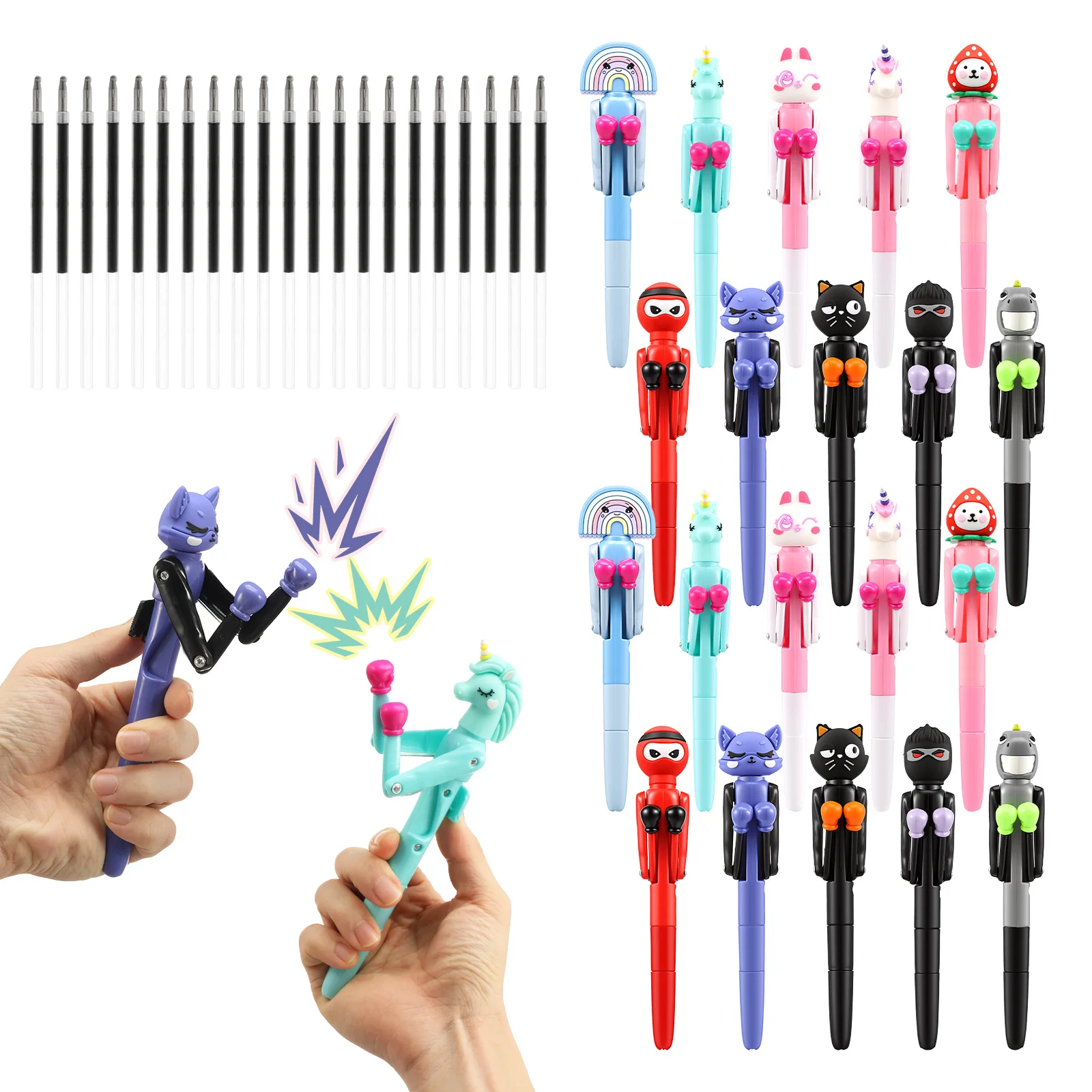 20/12Pcs Funny Ballpoint Pen with Cap Creative Plastic Boxing Robot Pen With/no Refills for School Office Stationery Supplies