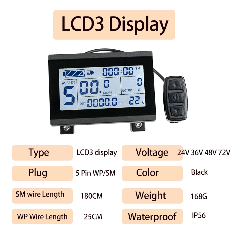 Electric Bike Controller KT 15A 17A 22A Controller with LCD3 Display 36V 48V Sinewave Controller for Ebike Accessories