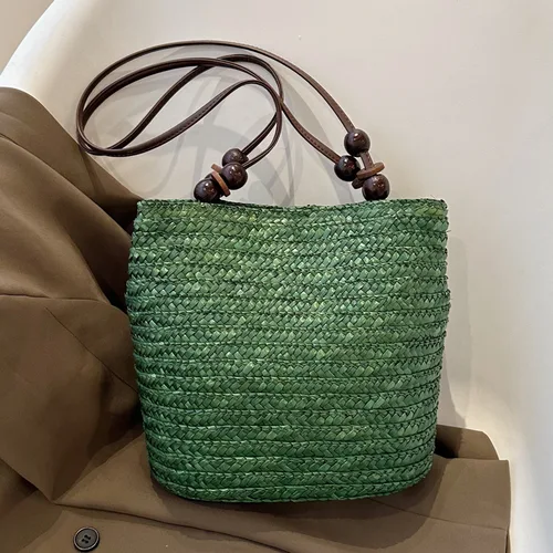 Imagen 2 del producto Bolsos de hombro tejidos de paja para mujer, bolsos de mimbre hechos a mano, bolso de playa de verano, bolsos de viaje femeninos de gran capacidad