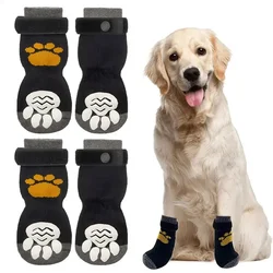 4pcs  Anti-Slip Dog Socks Adjustable Pet Non-Slip Paw Protection with Paw Pattern for Puppy Dog Indoor  Control Wear on Floor