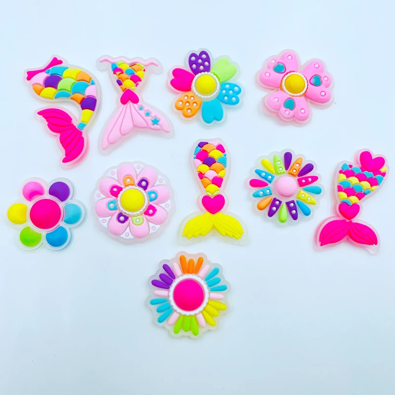 10 Pcs New Cute Colored Mermaid, Sunflower Flower Kawaii Flat Back Soft Rubber DIY Scrapbook Hair  Decor Accessories F35