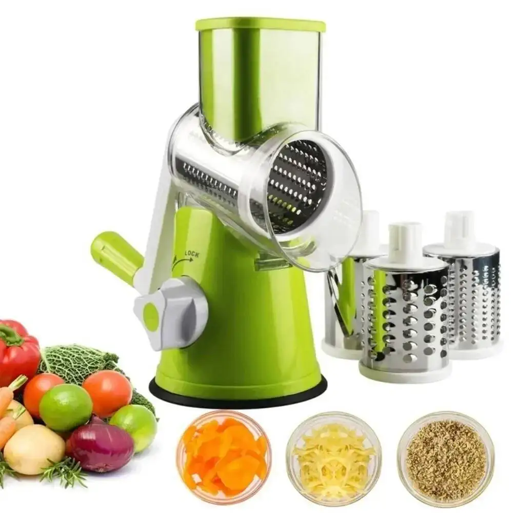 

Vegetable Cutter & Slicer Manual Kitchen Cheese Chopper Hine With 3 Sharp Drums Multifunctional Garlic Potato Shredder