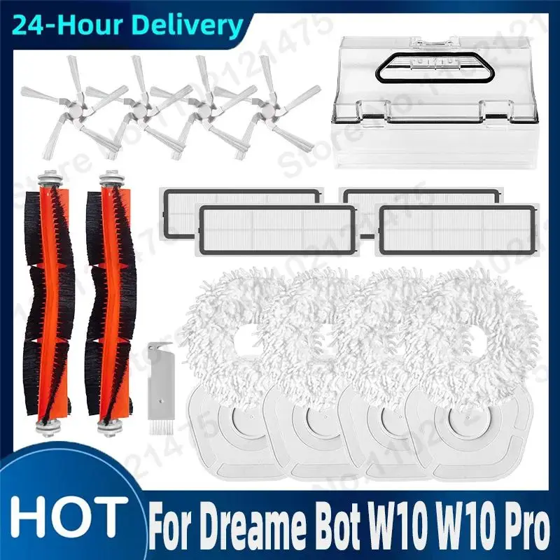 Disc Waschbar Mopp Pads Tuch Wichtigsten Seite Pinsel Hepa-Filter Staub Box Ersatz Vakuum Teile Für Dreame Bot W10 Pro Zubehör