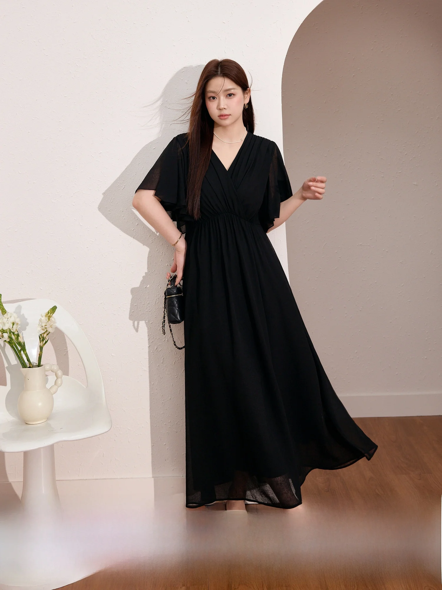 

Blue Language Large Size Women's V-ne Chiffon Floral Dr A-line Summer Slimming Gown Commute Sle Polyester Fiber