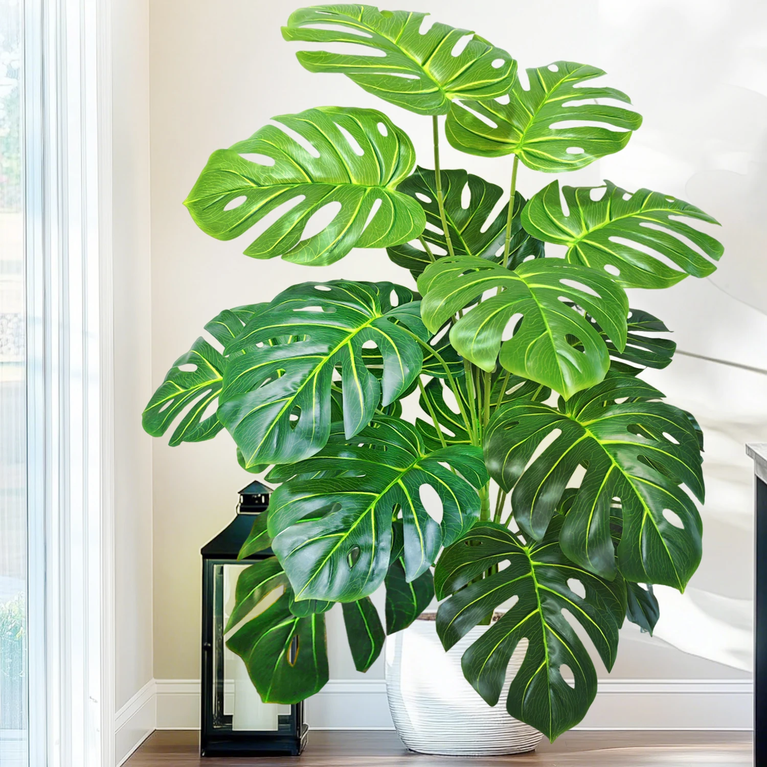 Plantas artificiales de Monstera de 60-135cm/53,1 pulgadas, palmera falsa, hojas de tortuga de plástico, plantas altas verdes para decoración de la habitación del jardín del hogar