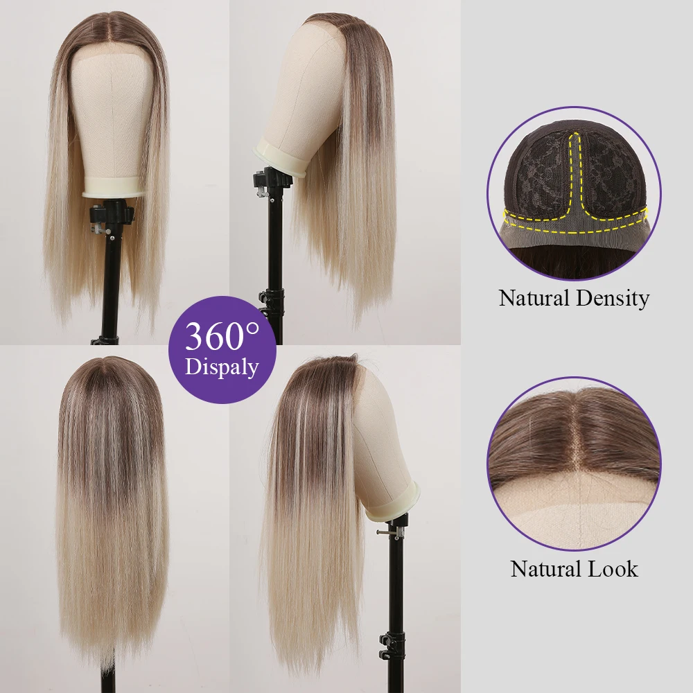 ALAN EATON-شعر مستعار بدانتيل أمامي للنساء ، أومبير ، أشقر ، طويل ، مستقيم ، صناعي ، 13 × 1 ، جزء تي ، مظهر طبيعي ، ناعم ، ناعم