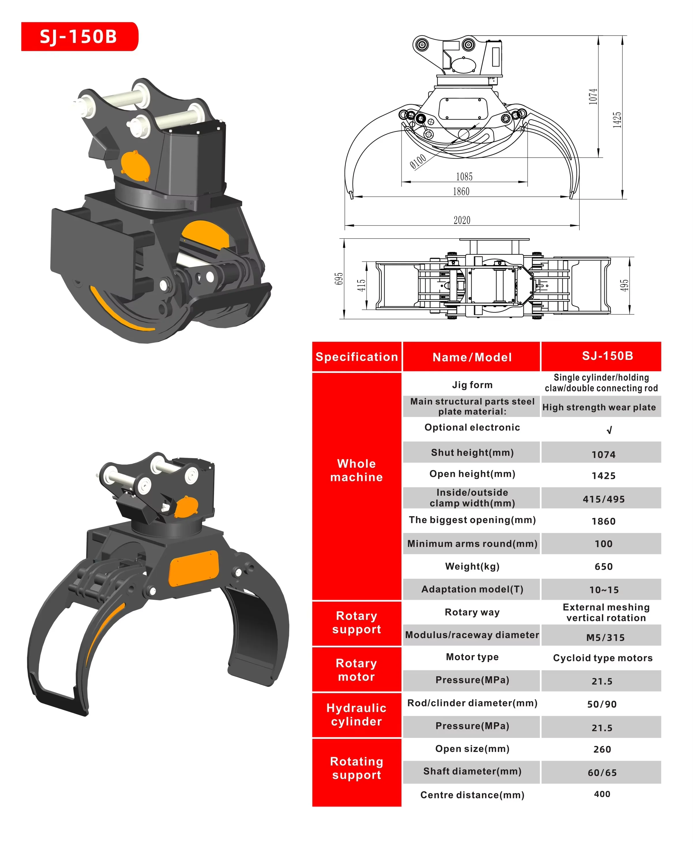 All-Round Excavator Wood Grapple - Heavy-Duty Attachment For Logs, Brushes & Rocks