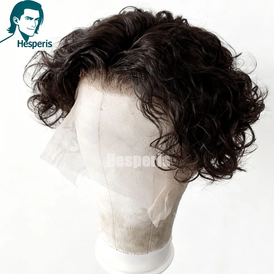 ヘスペリス フルレース ショートカール人毛メンズウィッグ グルーレス フリーパート シェービングカット レースウィッグ 男性用 ファッション ハンサムな男性用ウィッグ