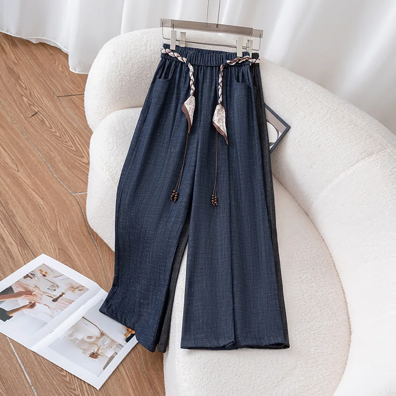سراويل فضفاضة واسعة الساق على الطراز الكوري للنساء، سراويل مستقيمة غير رسمية بلون سادة للخريف بخصر عالٍ
